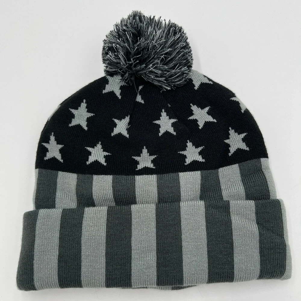 Philadelphia Flyers Fanatics NHL Beanie Hat Black Grey Stars Stripes Pom OSFM